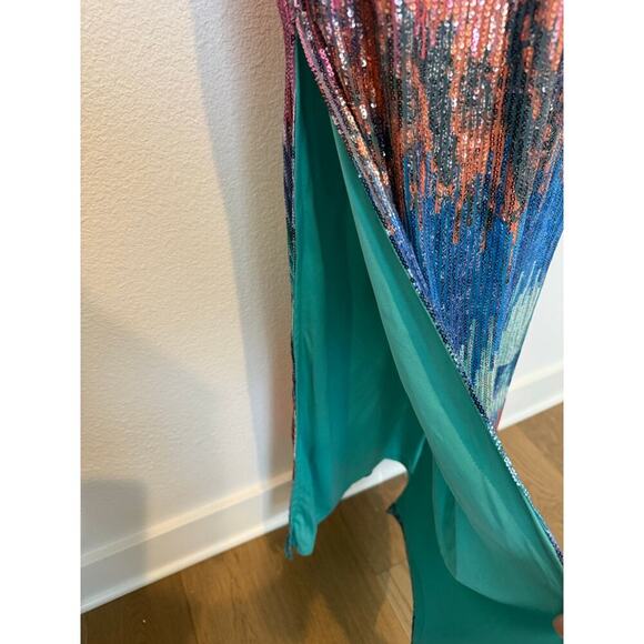 NWT L&B Sequin Multicolor Maxi‎ Dress Slits Adjustable Straps Pink Blue - Picture 4 of 9